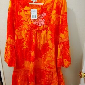 Elegant Orange and Red Long Sleeve Dress